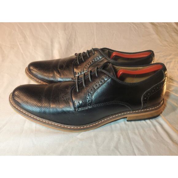 Steve Madden Mens Sz 8M Shoes Black Leather Brogue Medallion Toe Wingtip Oxfords - Picture 3 of 14